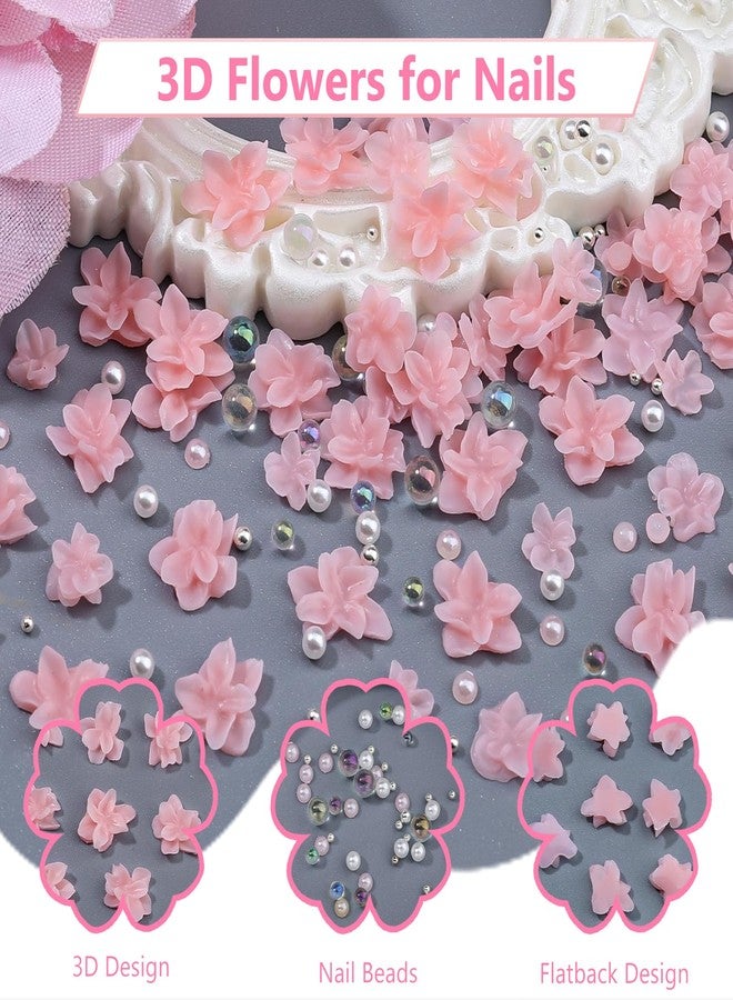 editTime 3D Flower Nail Charms for Nail Art,3D Flowers for Nails with Round Peals and Bubble Beads,Cute Resin Nail Art Charms for Nails DIY (Flowers-Dark Pink) - Image 2